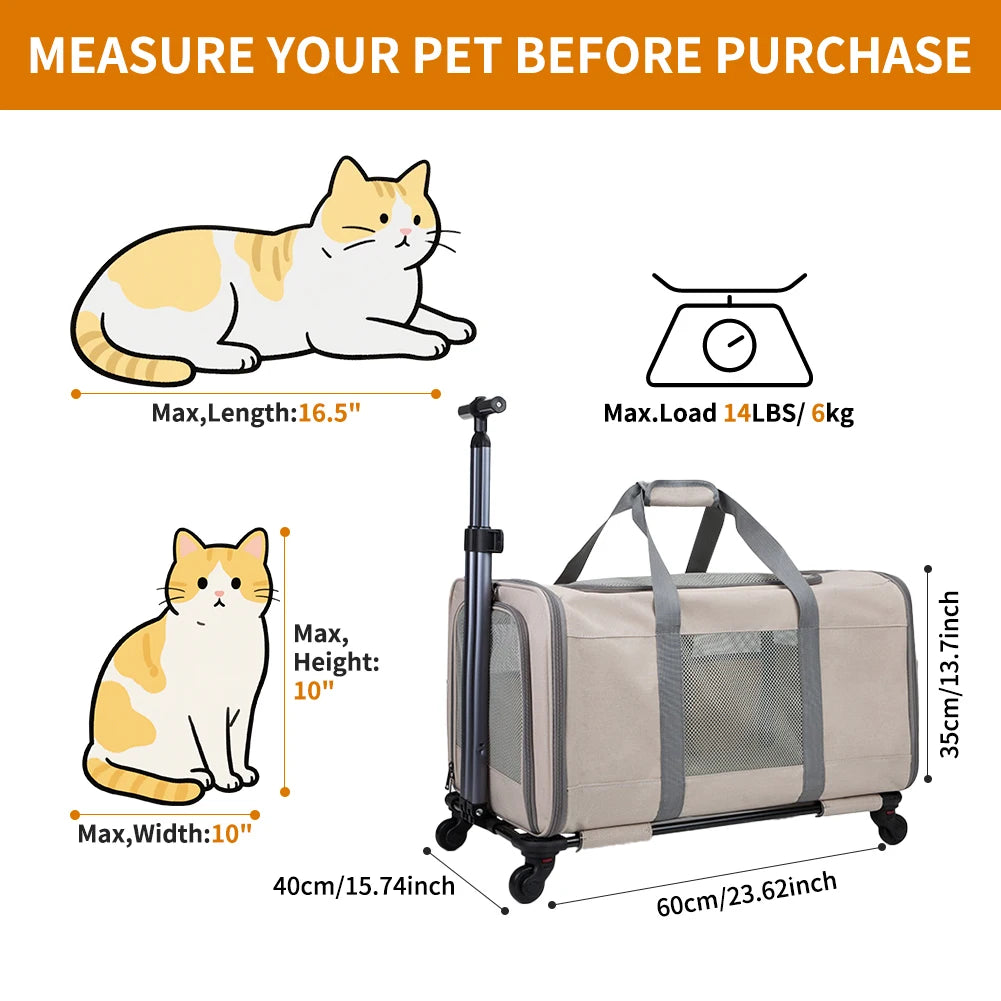 Cat Trolley Carrier With Wheels For Two Cats Travel