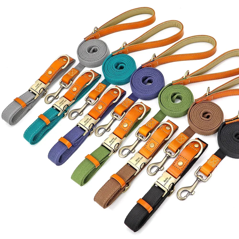 PET ARTIST Nylon Custom Dog Collar Leash With Personalized IDTag