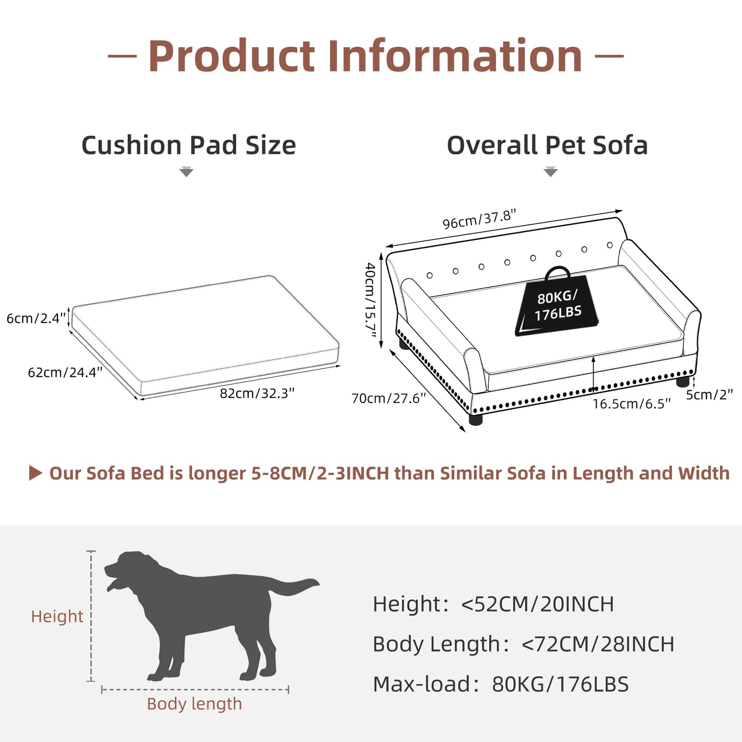 BINGOPAWCN Elevated Dog Bed Sofa With Removable Cushion
