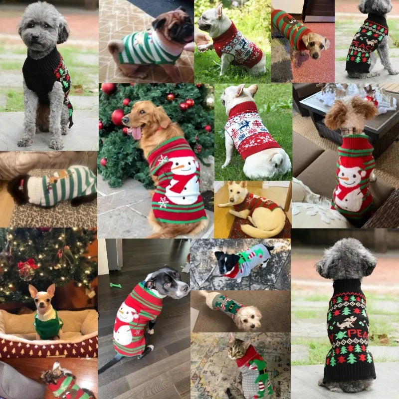 Winter Christmas Dog Sweater Coat Knit Striped Cartoon