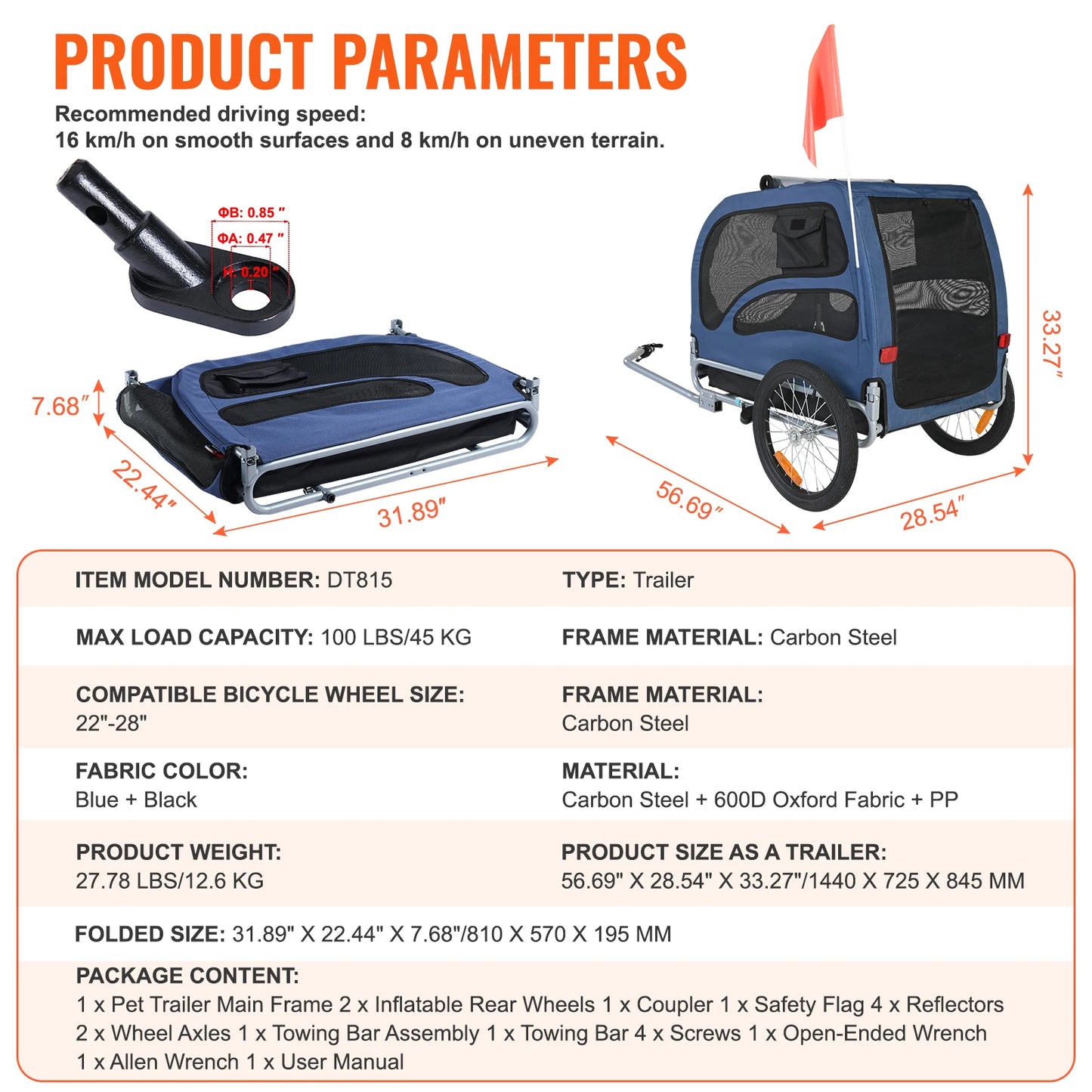 SucceBuy Pet Bicycle Carrier Dog Trailer for Universal Bikes