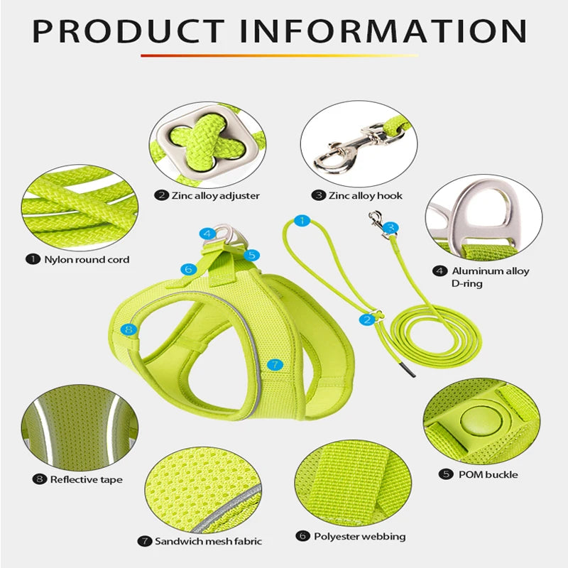 Small Combination Harness Leash Set Reflective Adjustable