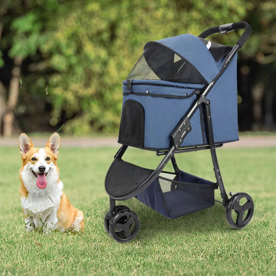 Wedyvko Pet Stroller Bag Travel Foldable 3-Wheel Carrier