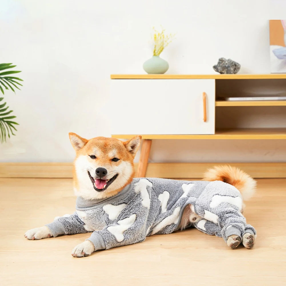 Cozy Warm Fleece Dog Jumpsuit For Winter Pet Clothing