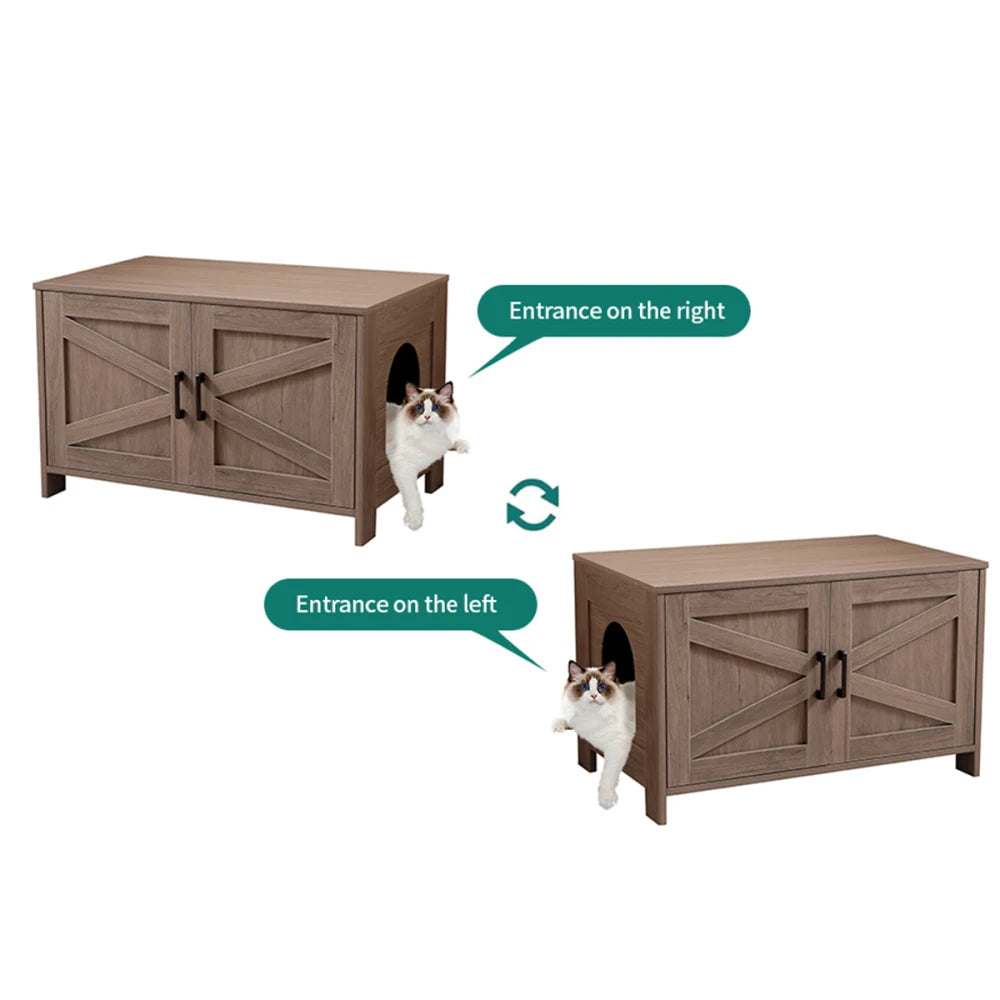 Wooden Cat Litter Box Enclosure End Table With Barn Door