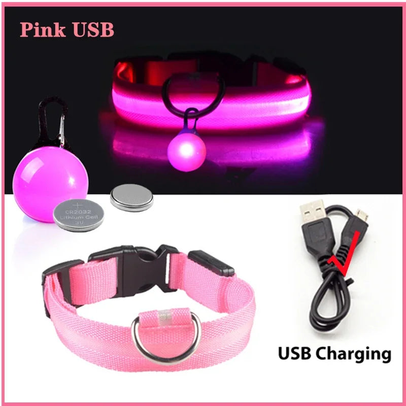 NONECN USB Charging Glowing Dog Collar With Pendant LED