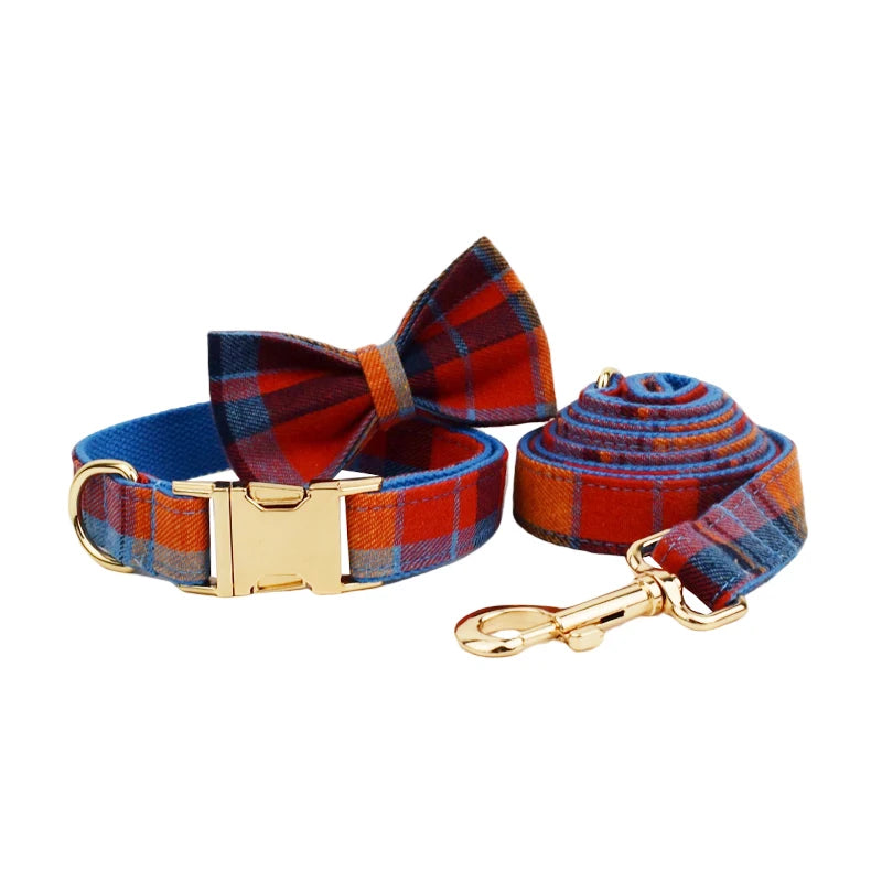 NONECN Customized Logo Cotton Dog Collar Leash Harness Set