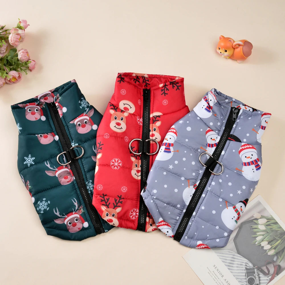 Winter Christmas Dog Costume With D Ring Snowman Print Dogs