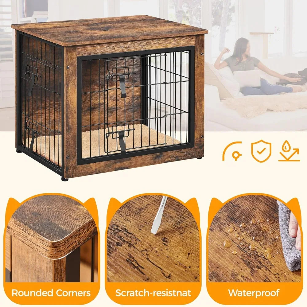 DAFIFY Dog Crate Furniture With Cushion And Double Doors