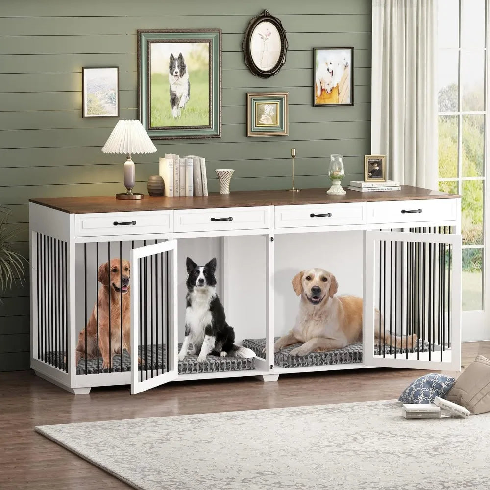 DAFIFY Wooden Dog Crate With Drawers And Divider Lockable