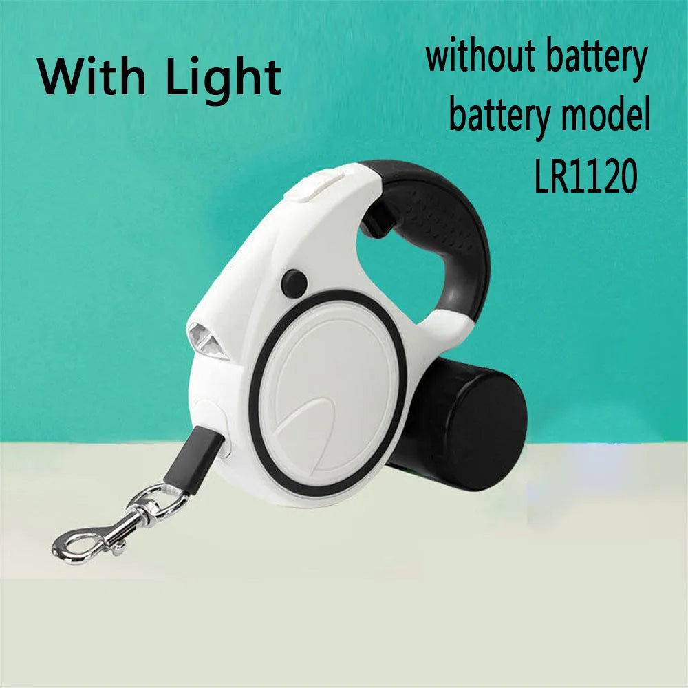 Retractable Dog Leash With LED Lights And Garbage Bag Holder