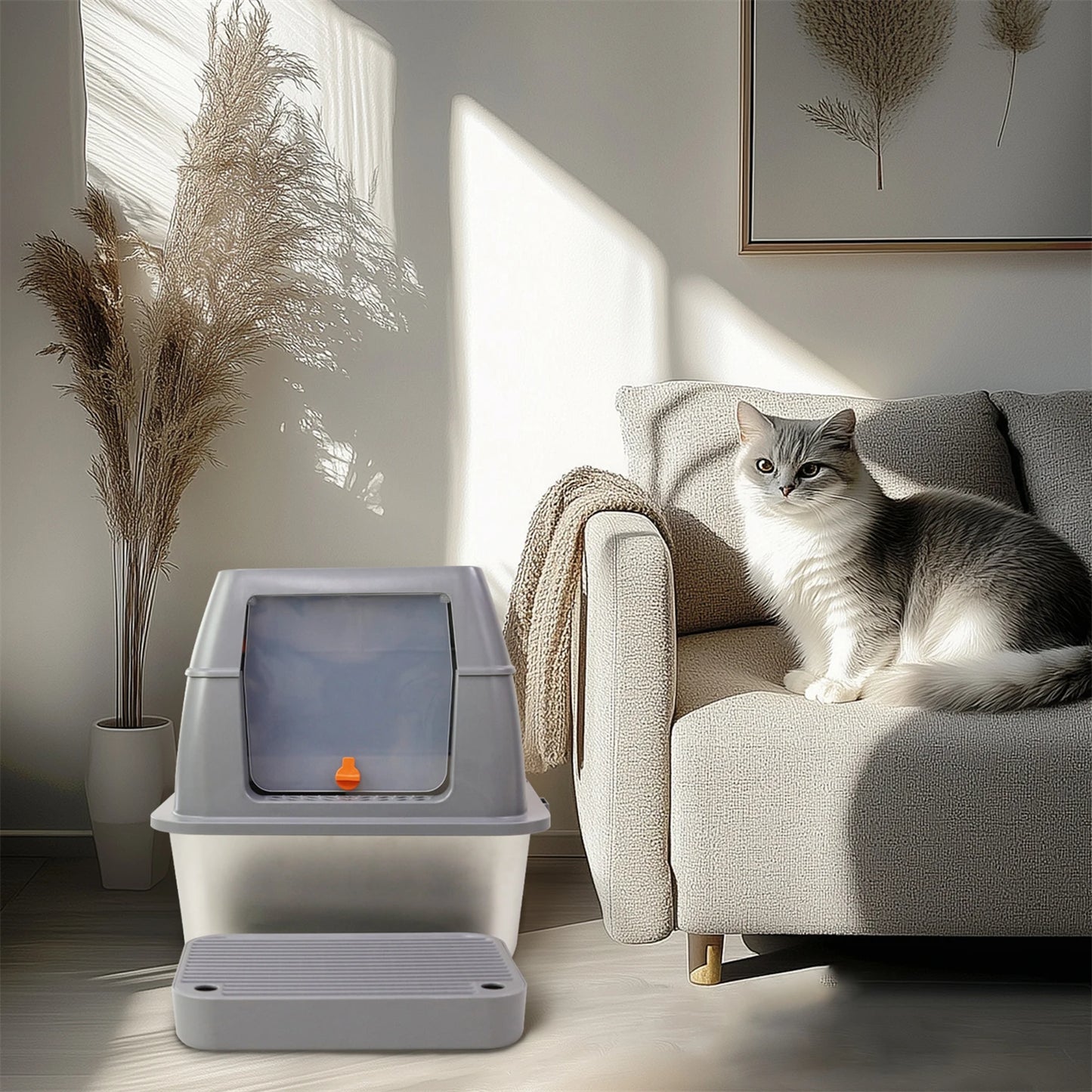 Feature Enclosed Stainless Steel Cat Litter Box With Lid