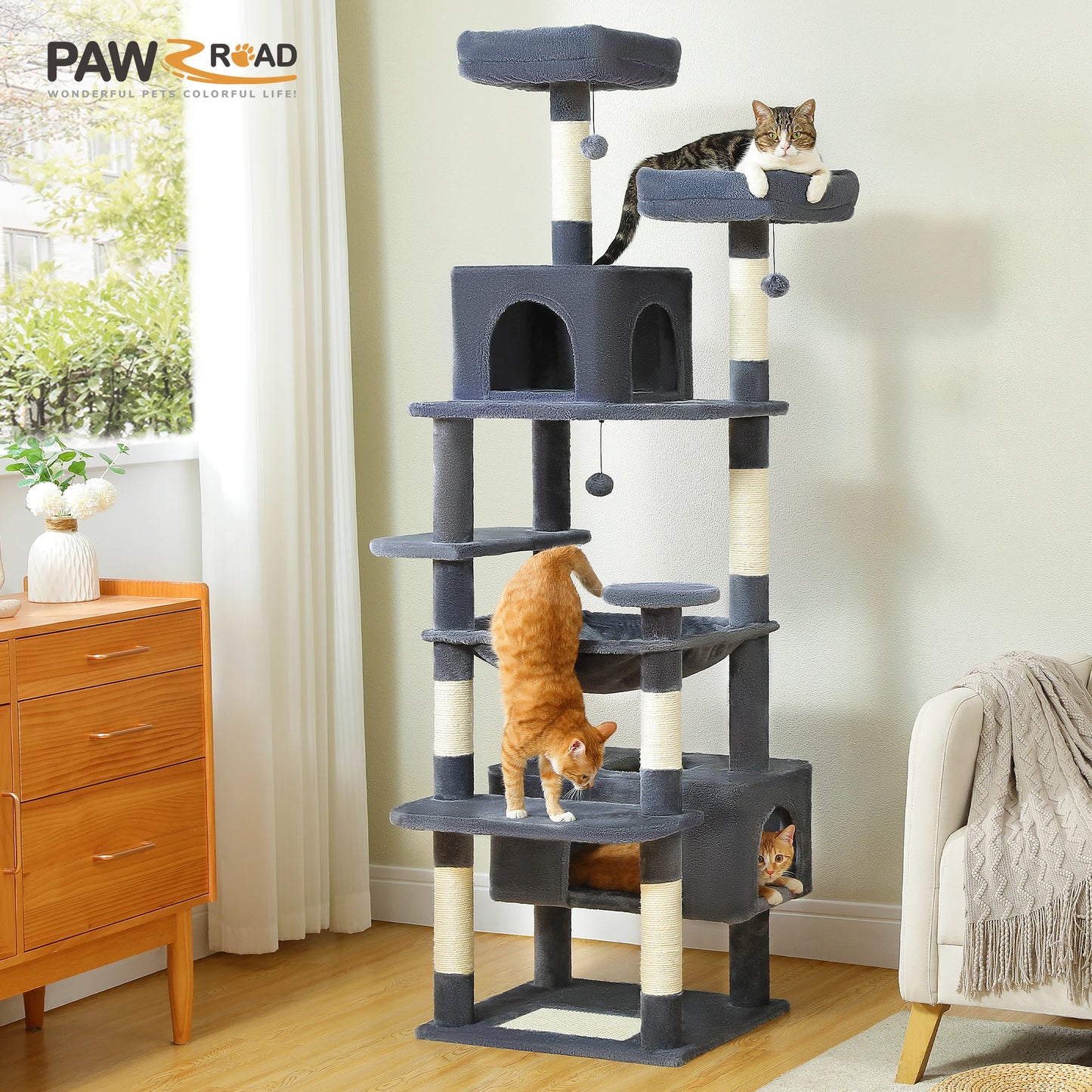 PAWZ Road Large Indoor Cat Tree Tower With Sisal Posts