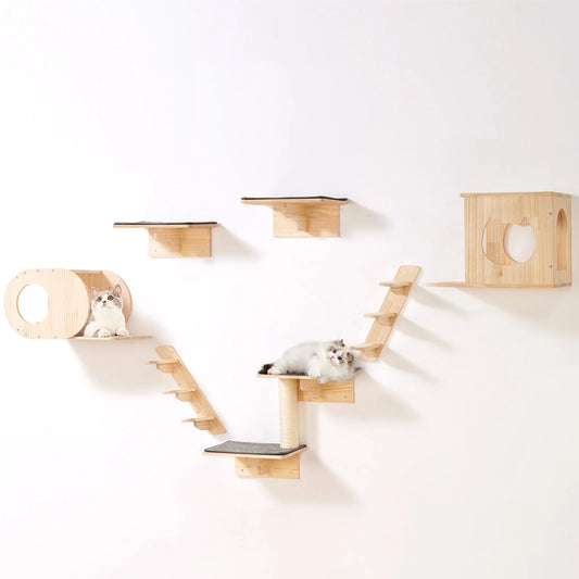 SucceBuy Wall Mounted Cat Shelves and Perches with Jumping