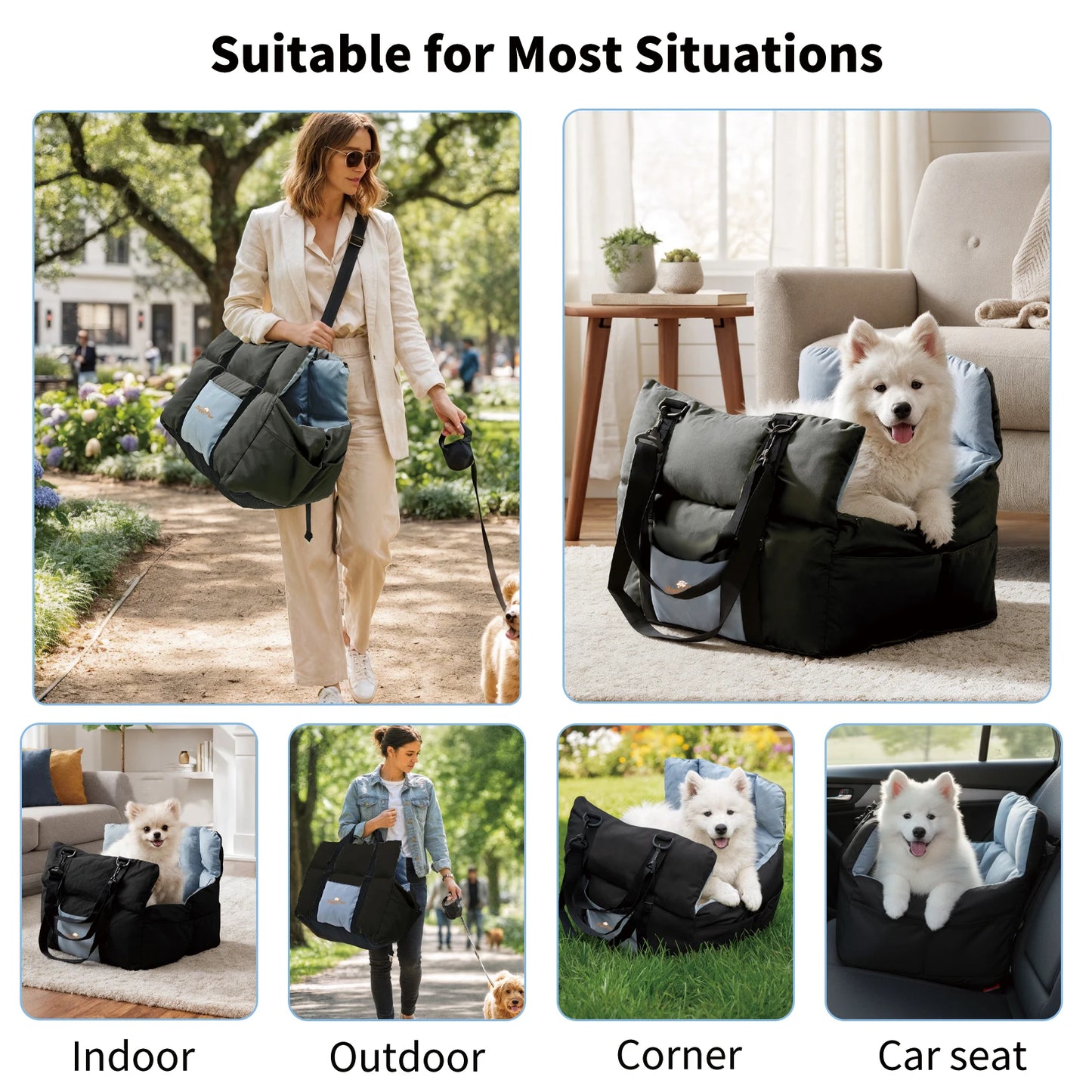 Dog Car Seat Bed and Carrier with Clip On Leash