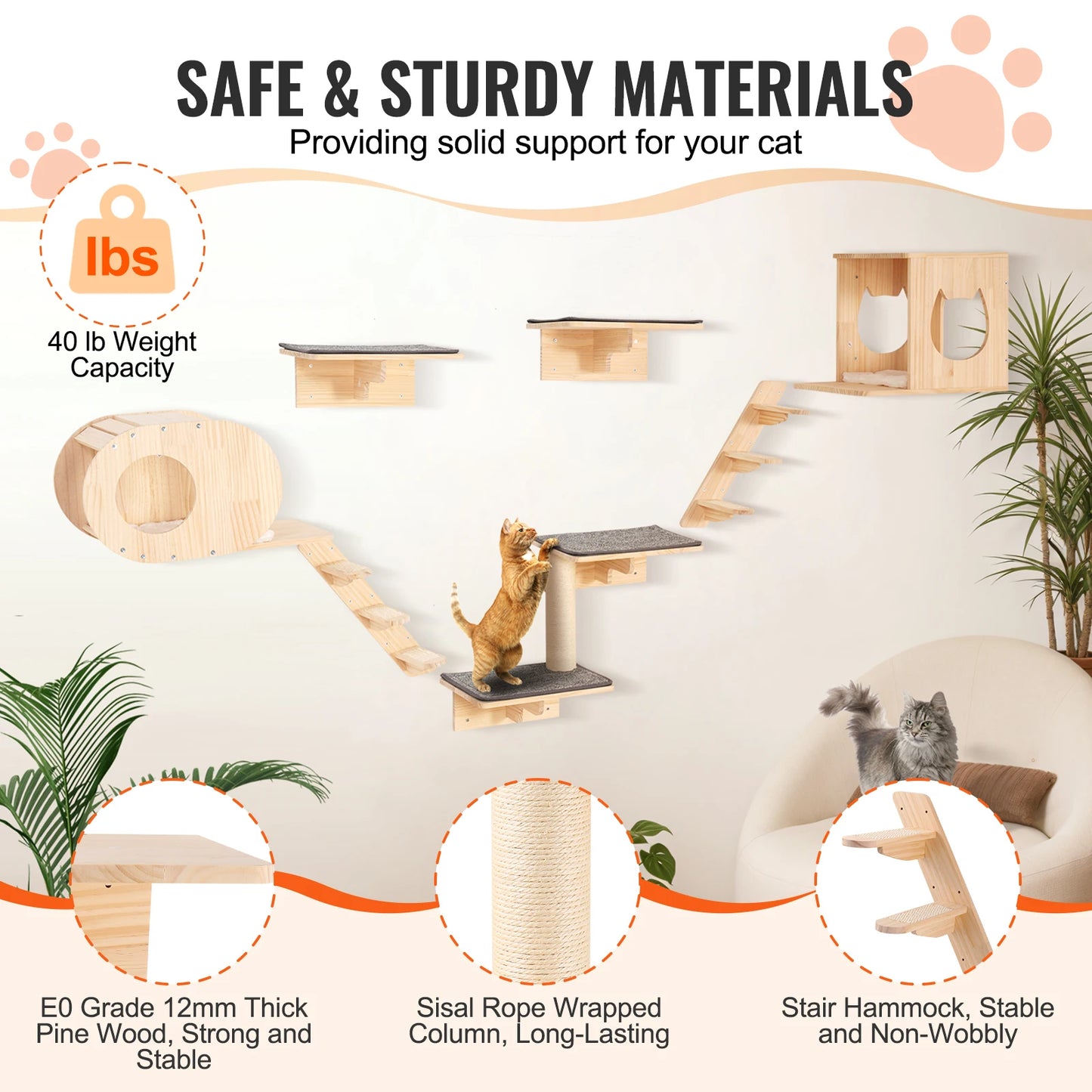 SucceBuy Wall Mounted Cat Shelves and Perches with Jumping