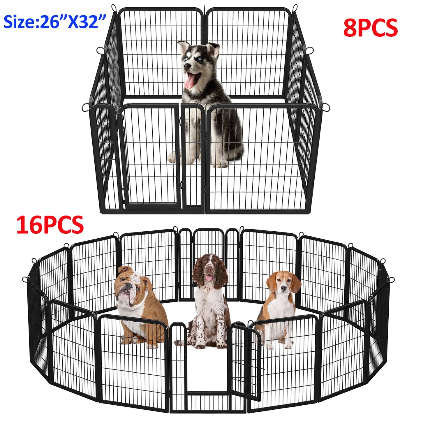 Dog Playpen With Door Outdoor Indoor Foldable Metal Fence