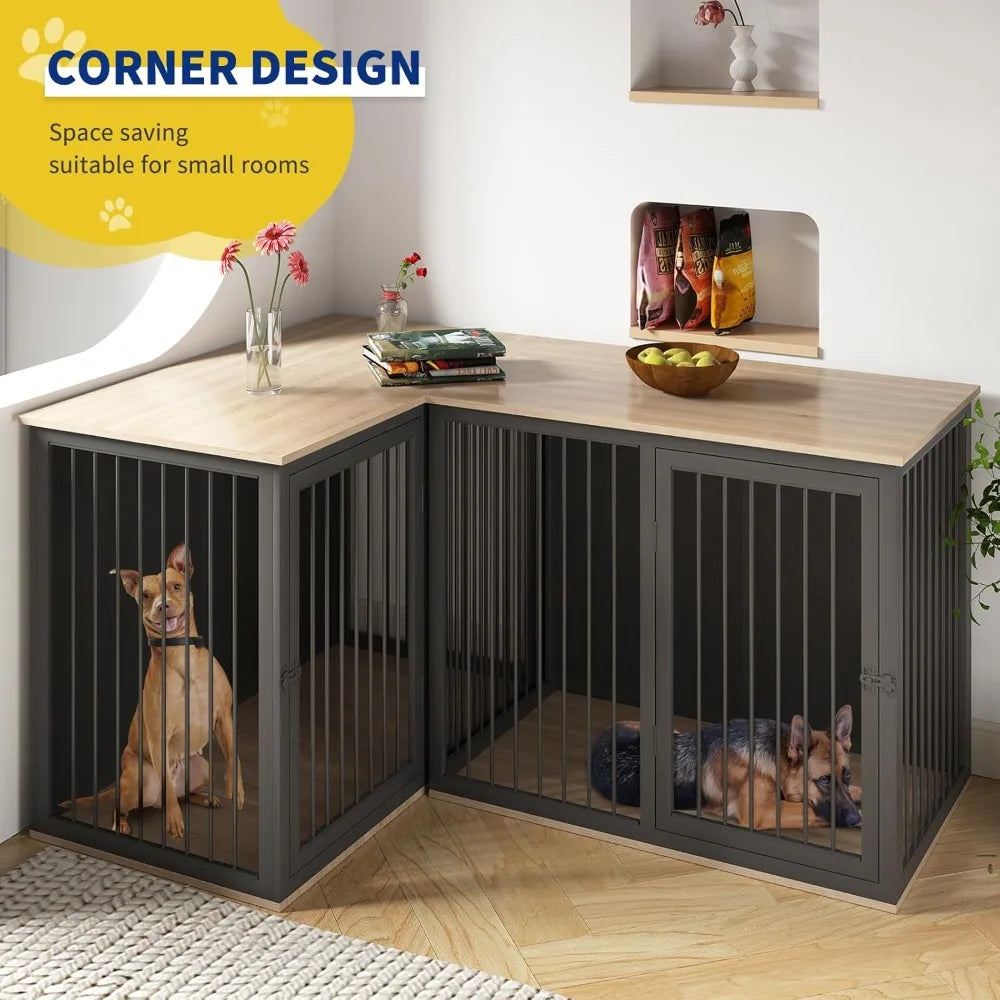 Dog Crate Furniture For Two Dogs With Dividers And Doors