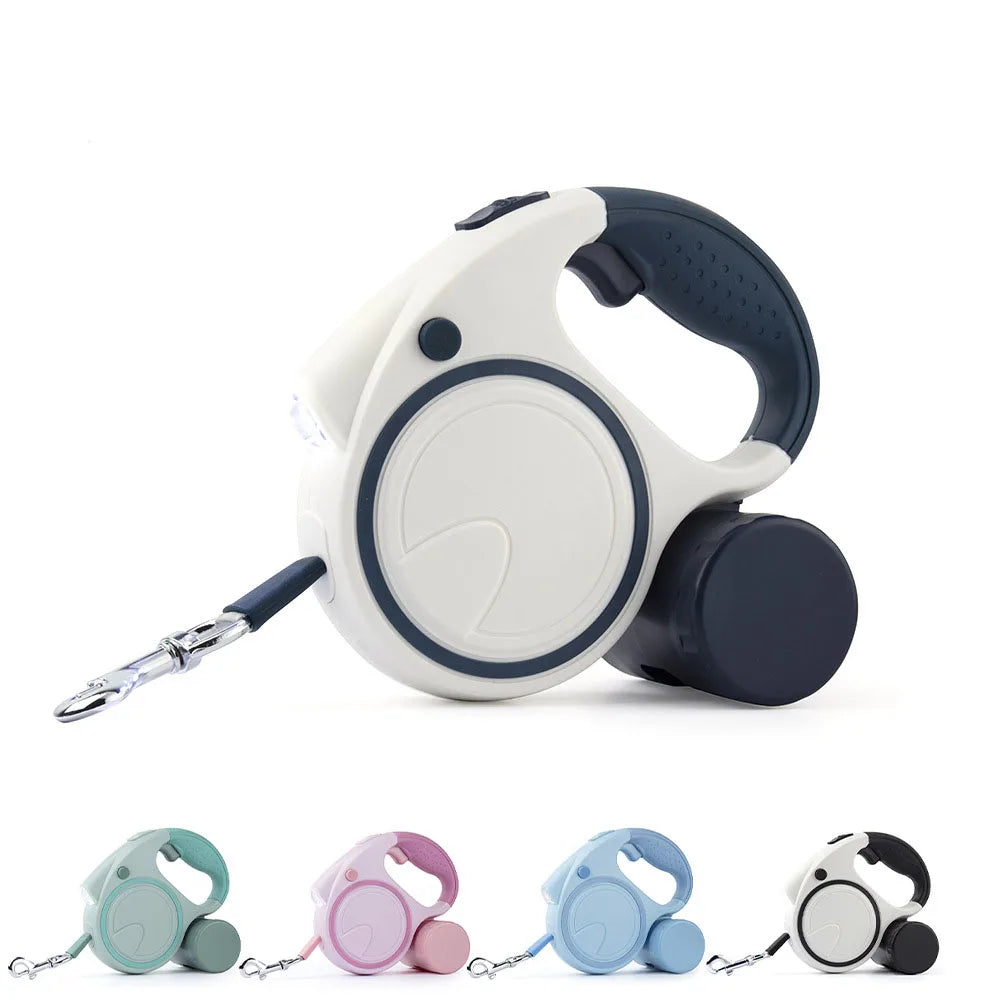 Retractable Dog Leash With LED Lights And Garbage Bag Holder