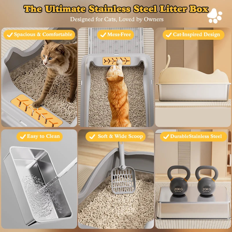 Feature Stainless Steel Cat Litter Box With Lid For Cats
