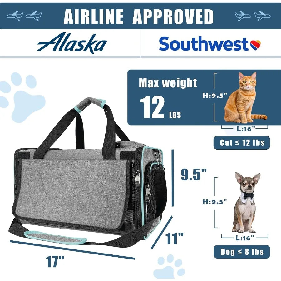 SoftSided Pet Travel Carrier TSA Approved for Cats and Dogs