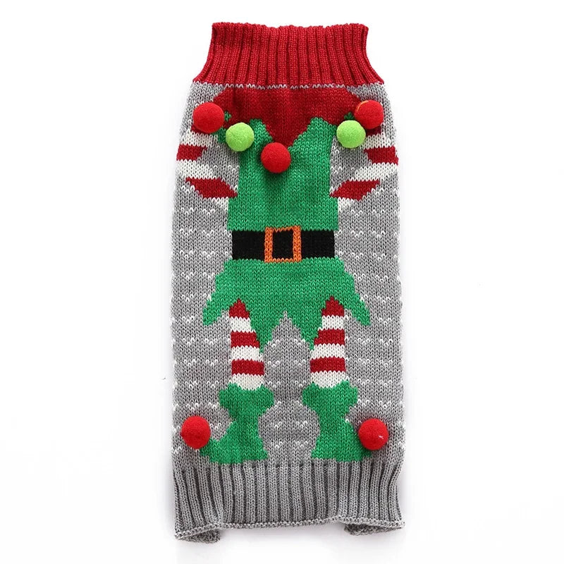 Winter Christmas Dog Sweater Coat Knit Striped Cartoon