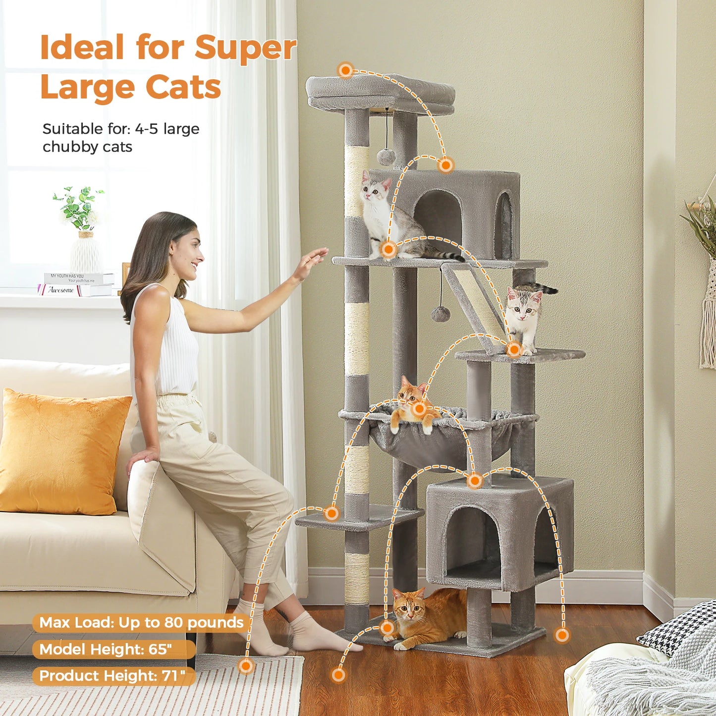 PAWZ Road Cat Tree Tower for Indoor Cats Multi Level