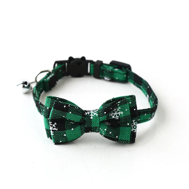 CN Guangdong Christmas Bowknot Pet Collar With Bell Plaid