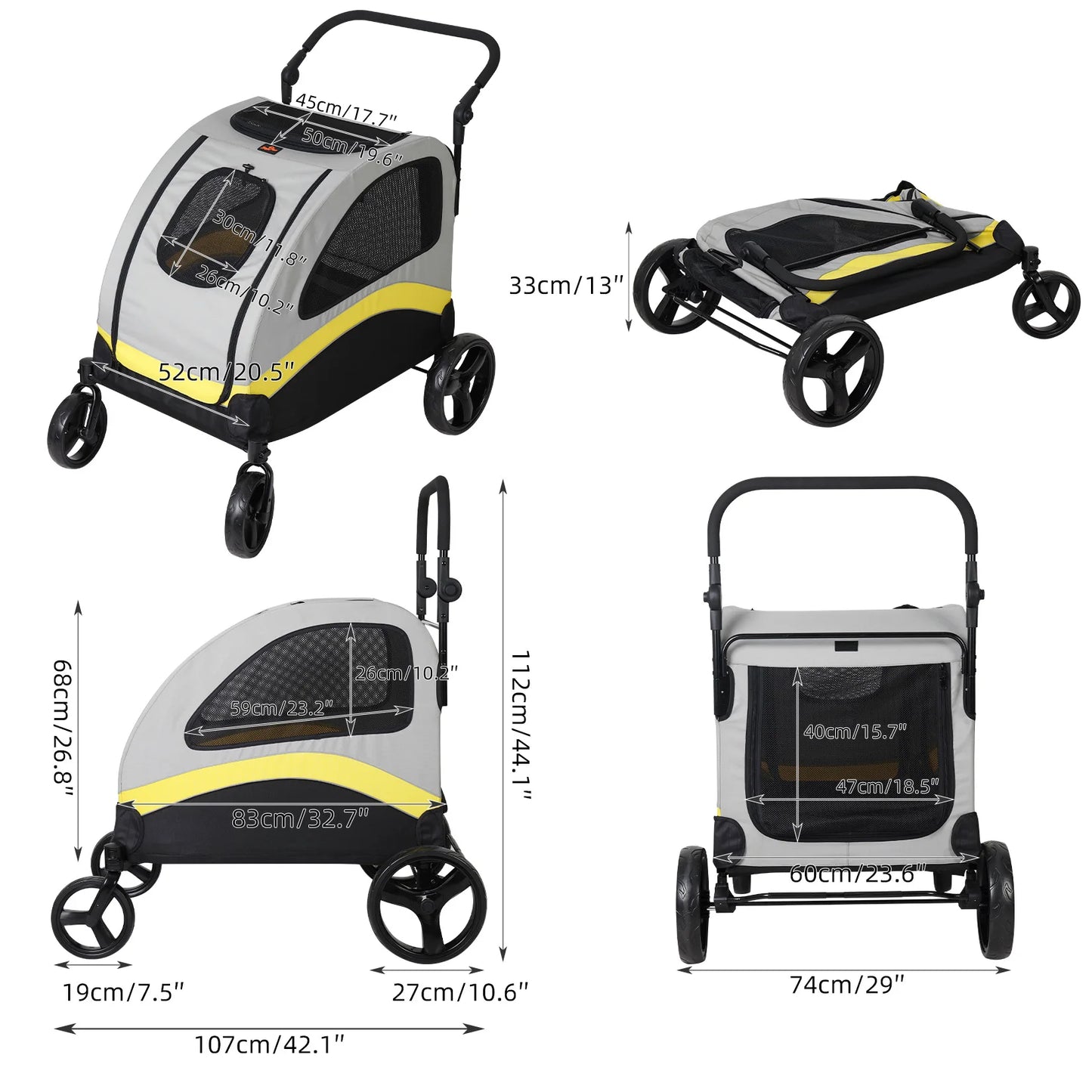 Universal Dog Stroller Buggy 4 Wheels With Breathable Mesh