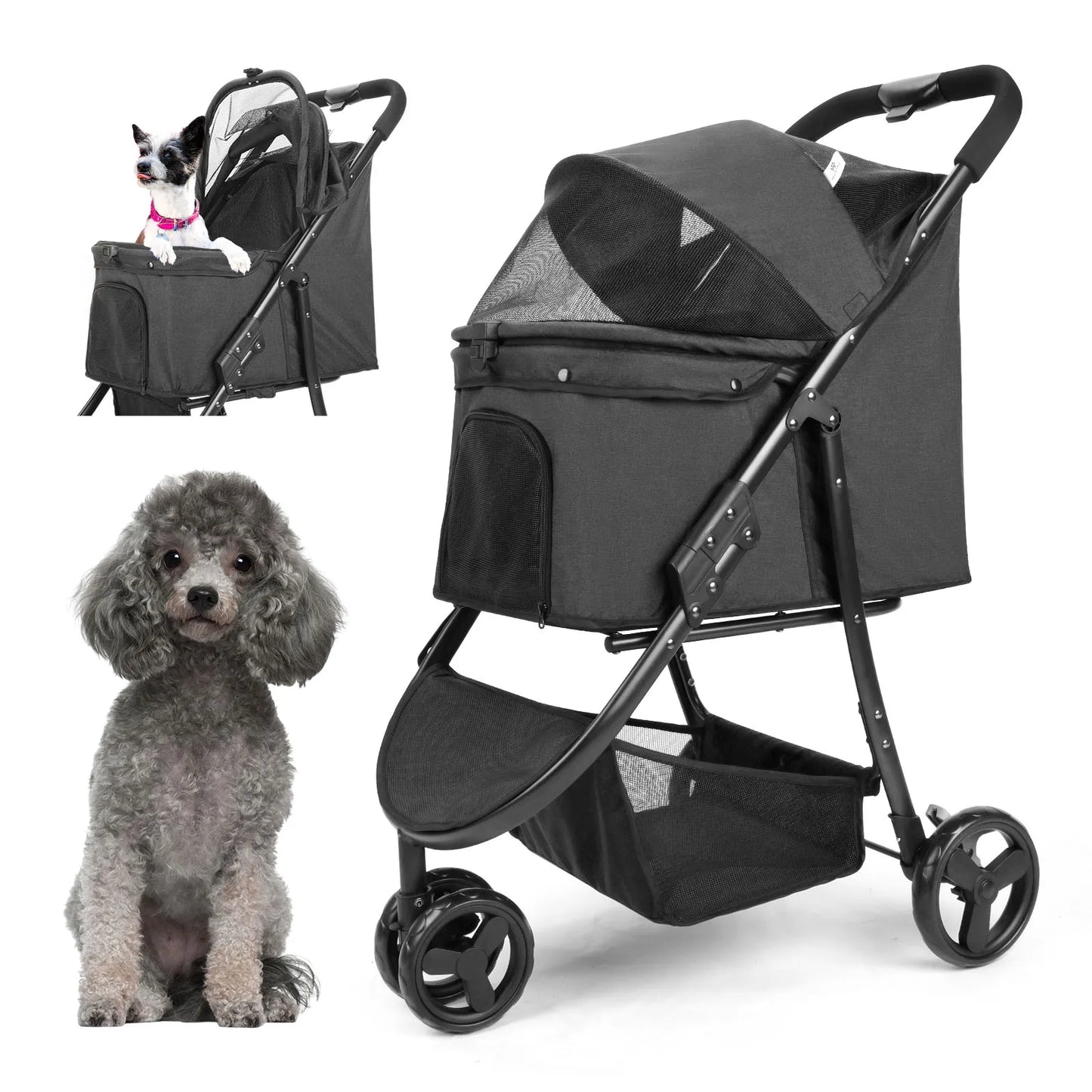 Wedyvko Pet Stroller Bag Travel Foldable 3-Wheel Carrier