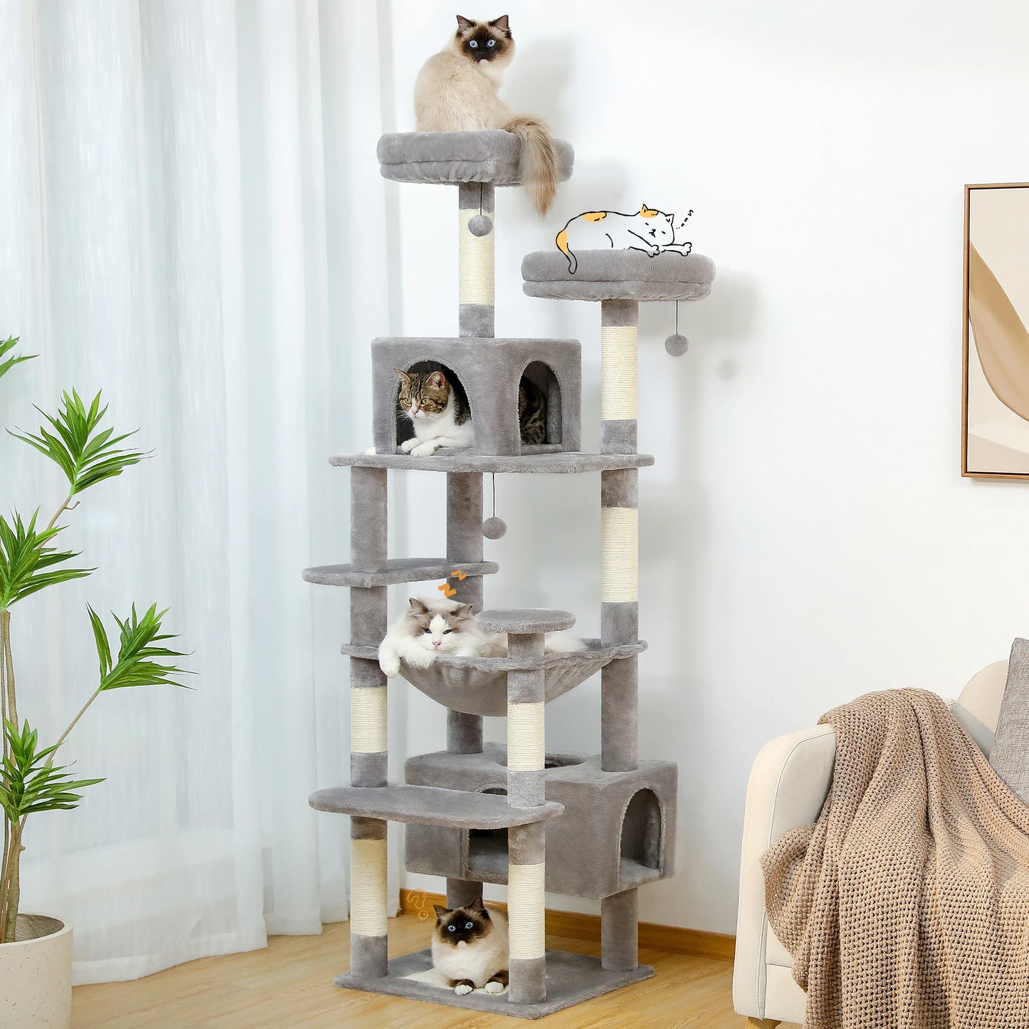 PAWZ Road Large Indoor Cat Tree Tower With Sisal Posts