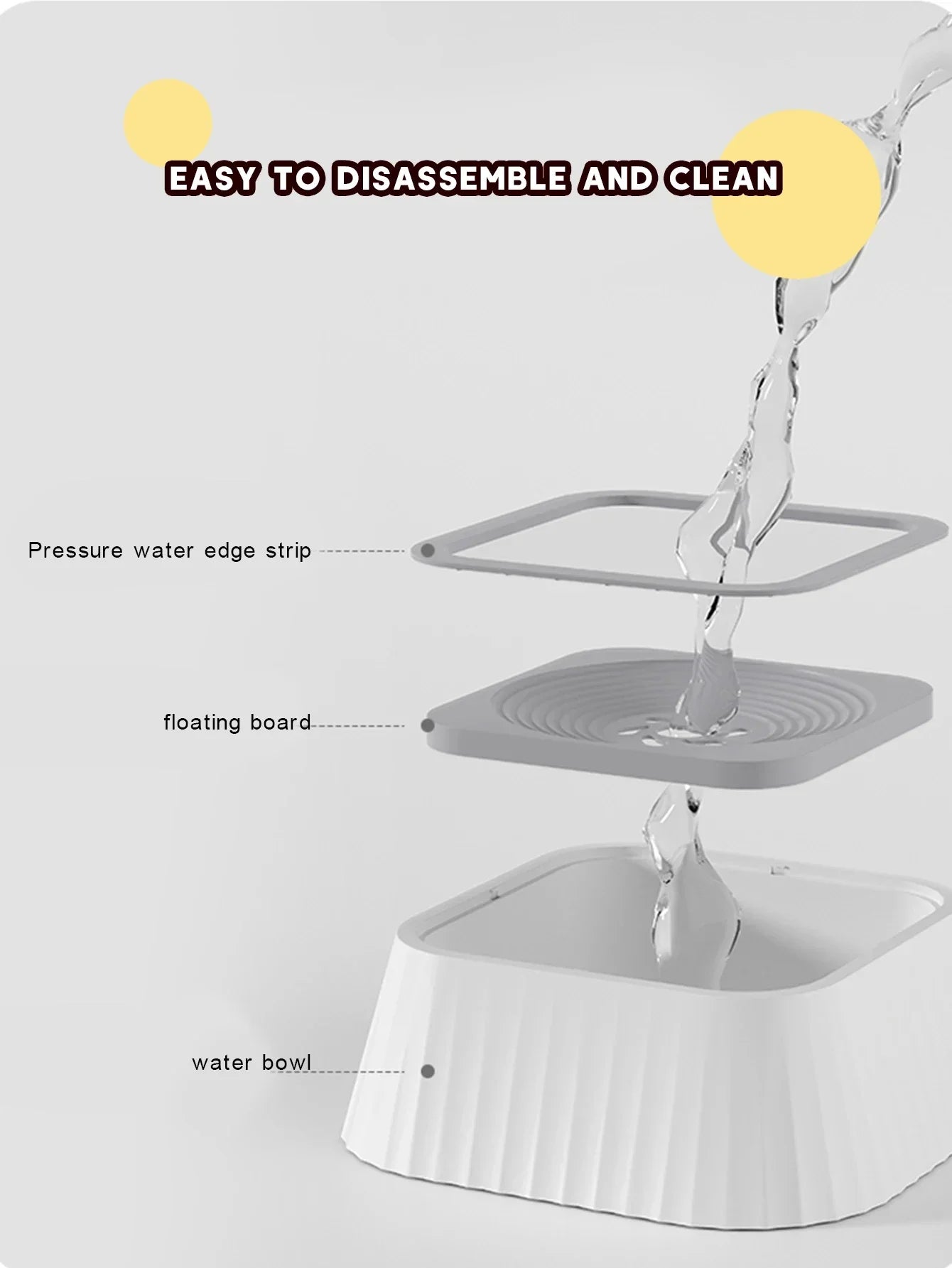 Pet Water Fountain With Floating Plates Anti Spill No Splash