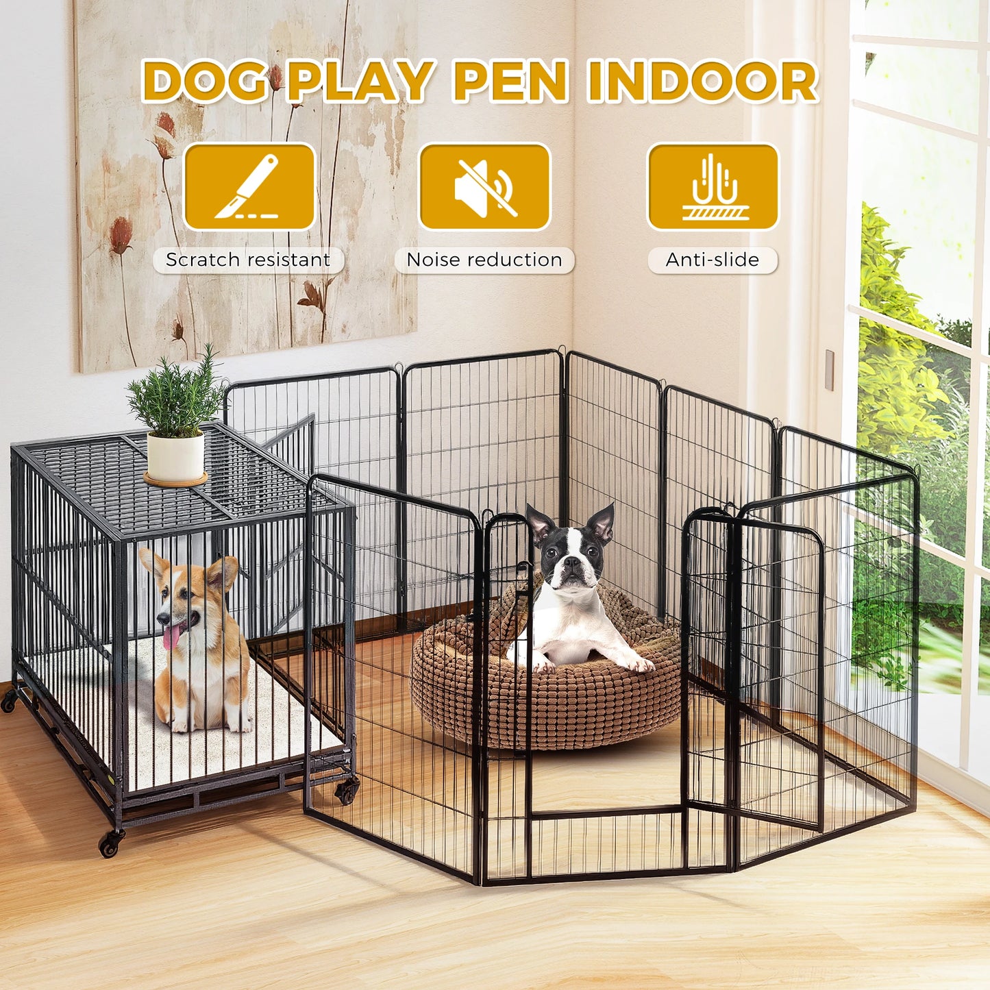 Dog Playpen With Door Outdoor Indoor Foldable Metal Fence