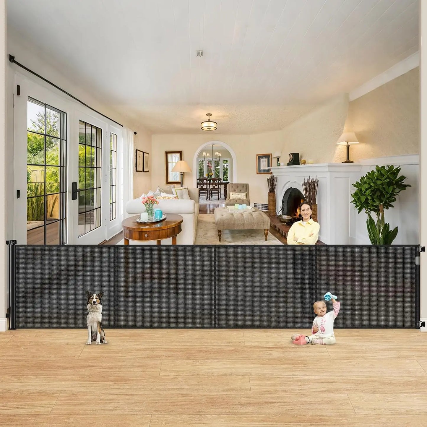 Dog Door Retractable Gate for Pets and Babies Indoor Outdoor