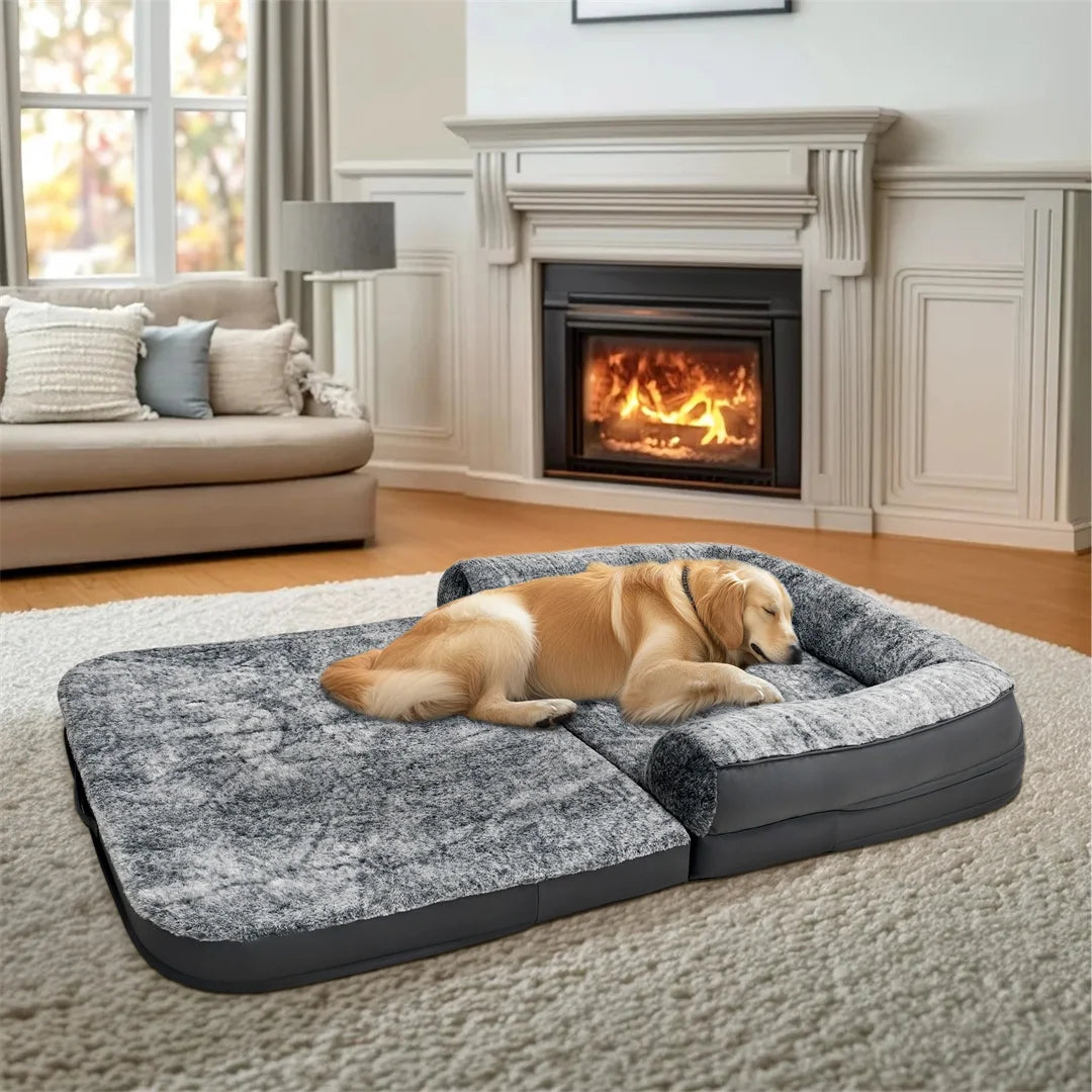 BINGOPAWCN Orthopedic Foldable Dog Bed With Plush Cover