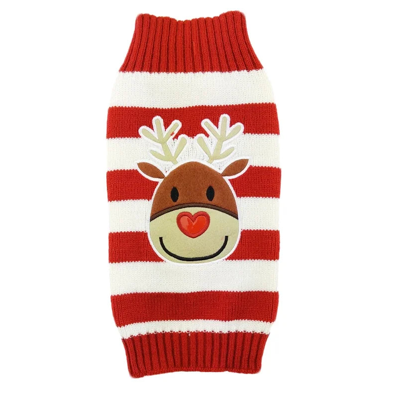 Winter Christmas Dog Sweater Coat Knit Striped Cartoon