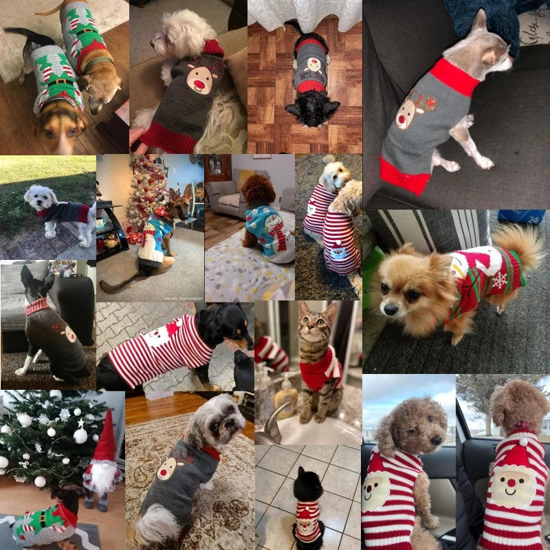 Winter Christmas Dog Sweater Coat Knit Striped Cartoon