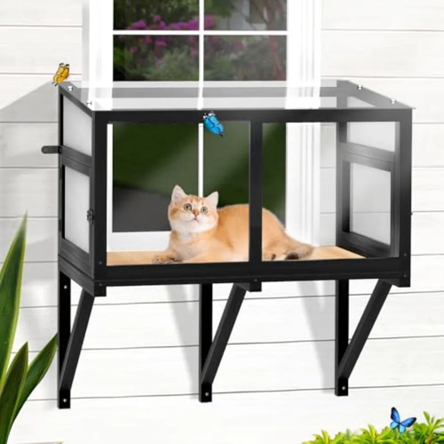 XMSJCN Cat Window Box Catio Enclosure With Bug Proof Mesh