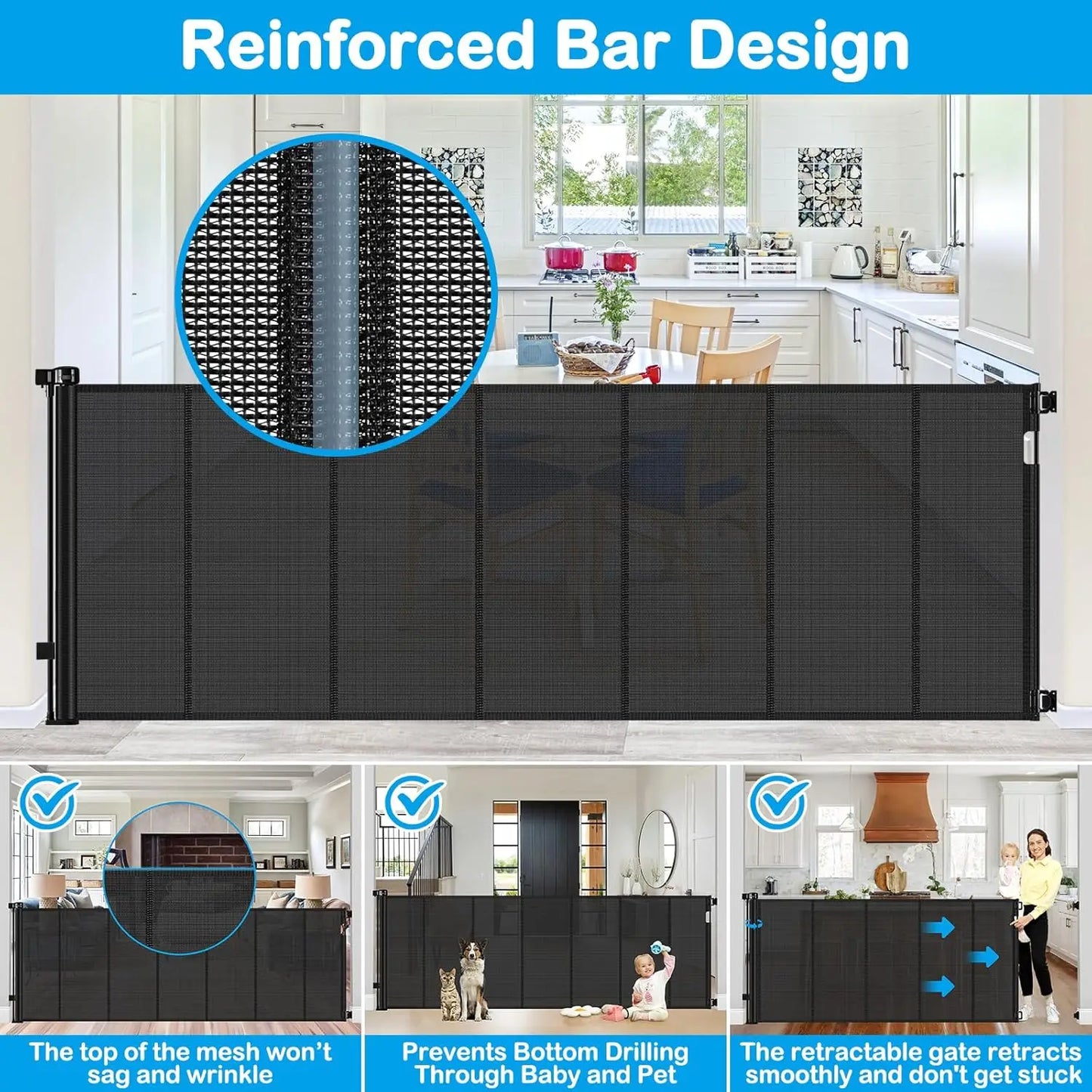 Dog Door Retractable Gate for Pets and Babies Indoor Outdoor