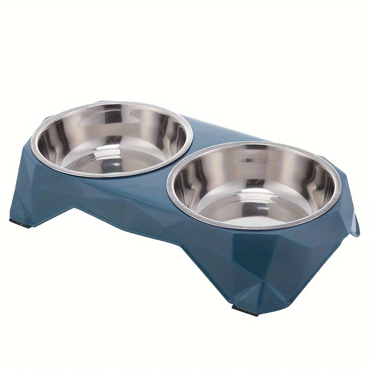 Stainless Steel Pet Double Bowl Diamond Pattern Non Slip Feeder