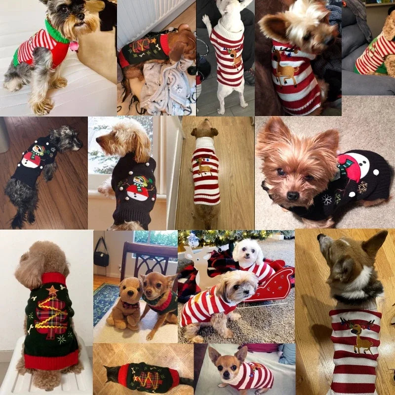 Winter Christmas Dog Sweater Coat Knit Striped Cartoon