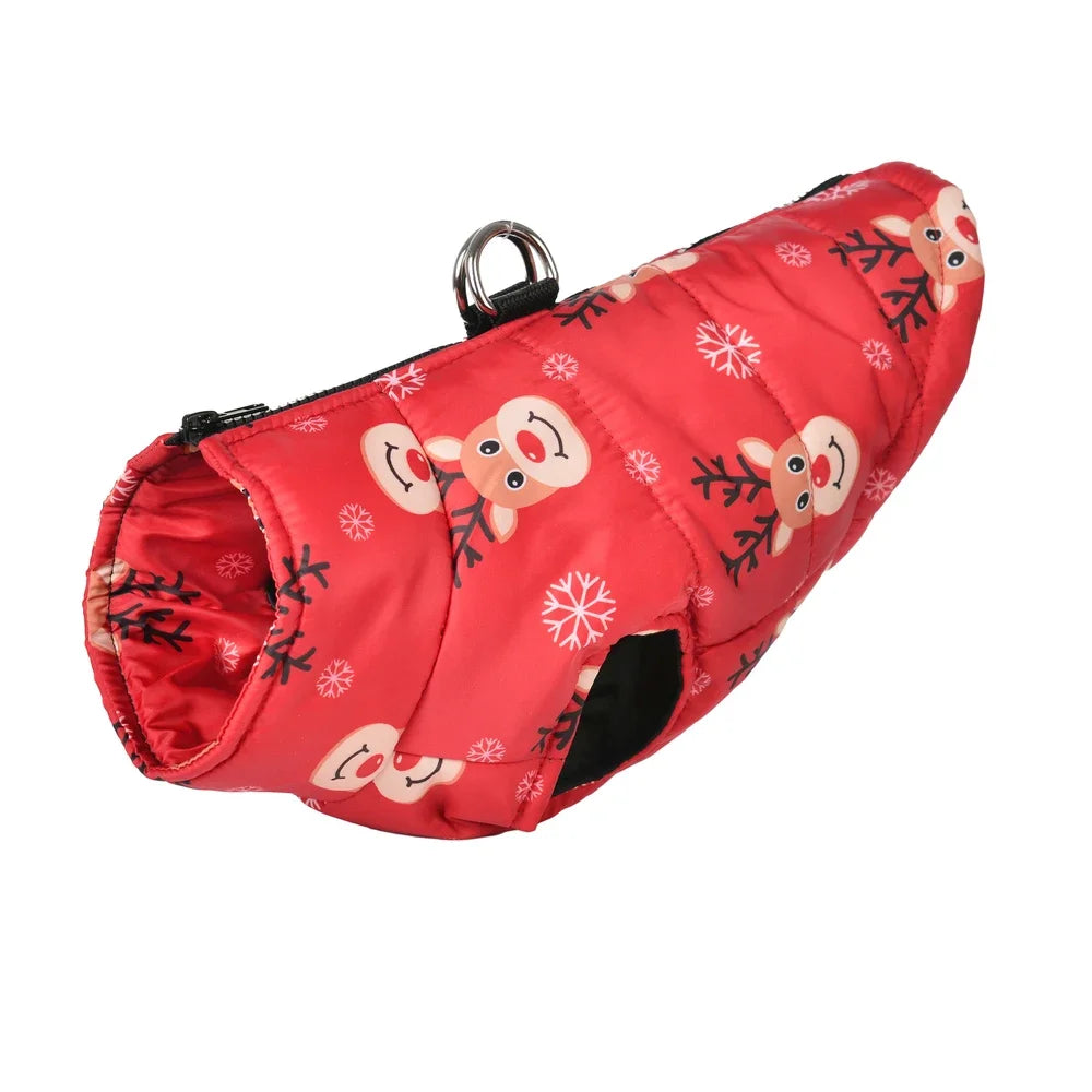 Winter Christmas Dog Costume With D Ring Snowman Print Dogs
