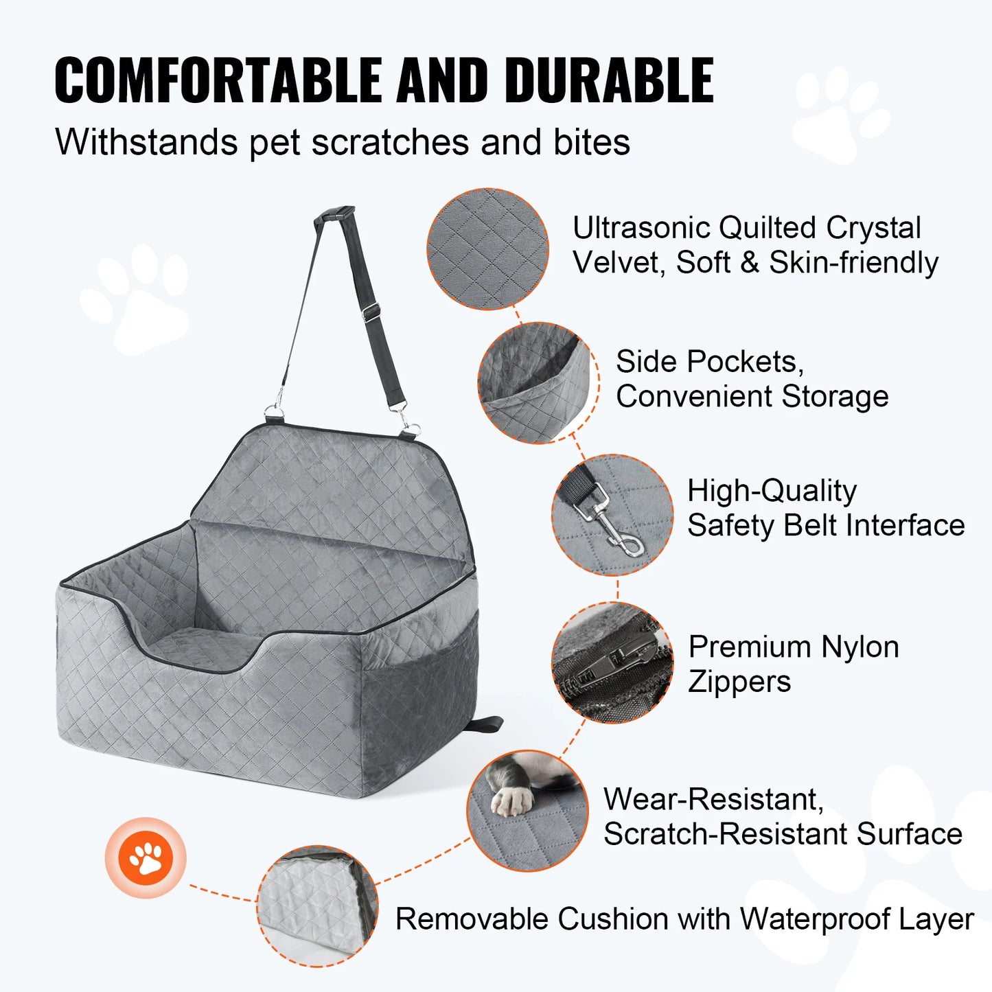 SucceBuy Dog Car Seat Booster With Storage Pocket And Sponge