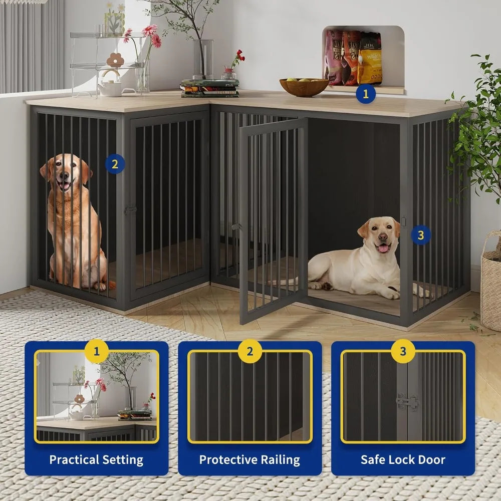 Dog Crate Furniture For Two Dogs With Dividers And Doors