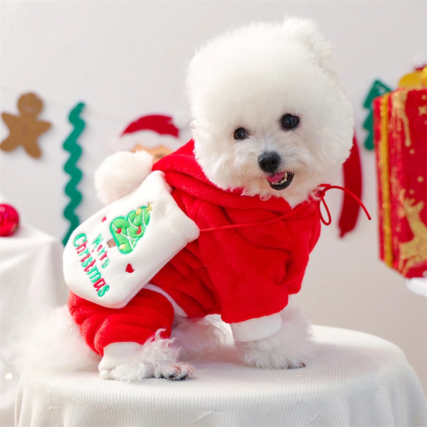 Dog Christmas Hoodie With Cozy Pouch Button-Up Coat