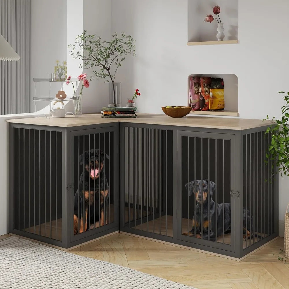 Dog Crate Furniture For Two Dogs With Dividers And Doors