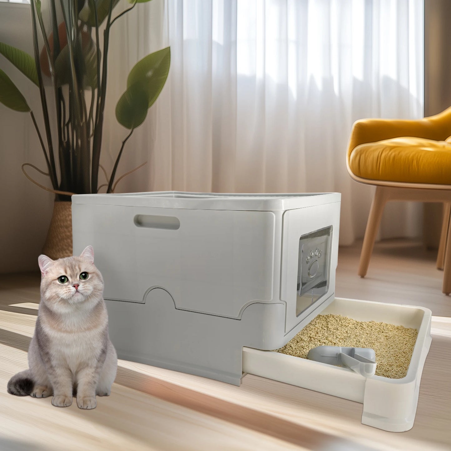 Feature Totally Closed Large Cat Litter Box With High Sides