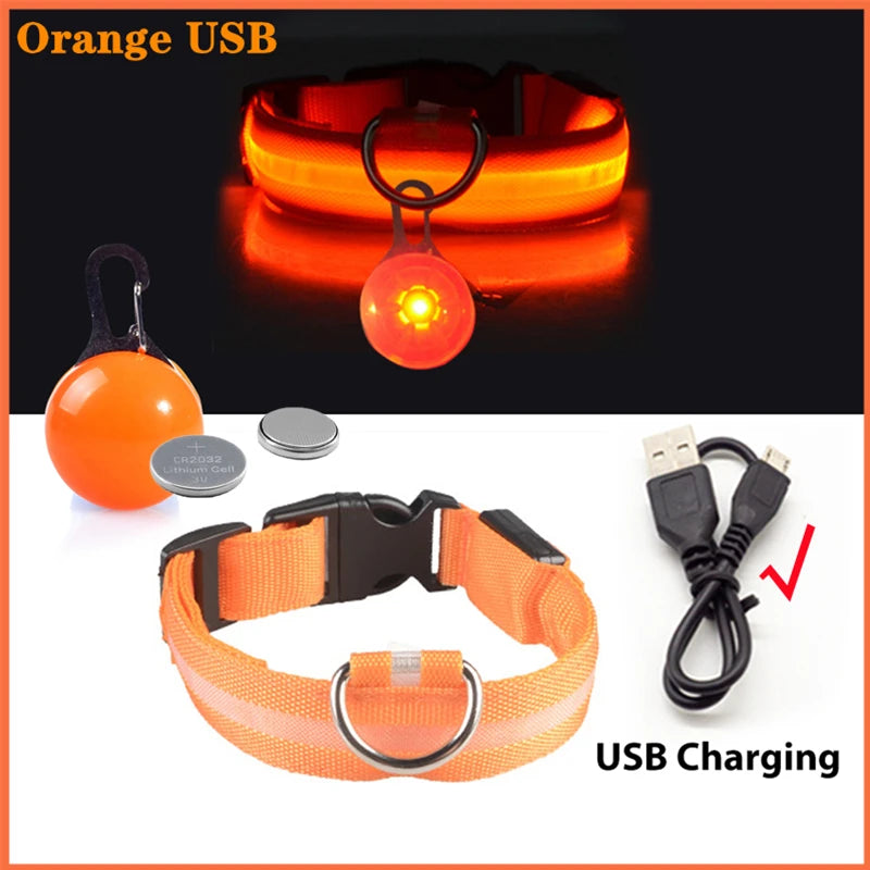 NONECN USB Charging Glowing Dog Collar With Pendant LED