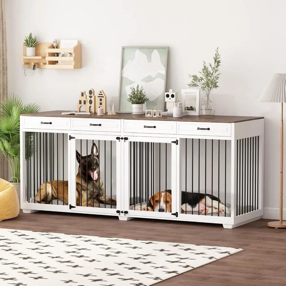 DAFIFY Wooden Dog Crate With Drawers And Divider Lockable