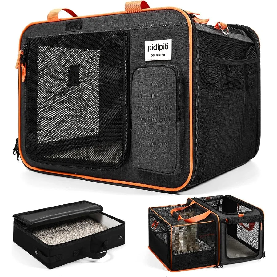 Expandable Cat Travel Carrier With Leakproof Litter Box Road Trips